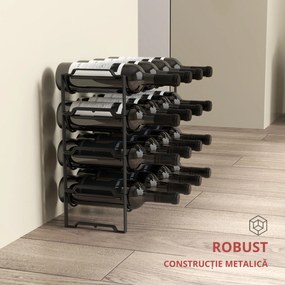 HOMCOM Suport pentru Sticle de Vin cu 4 Niveluri, 42,5x16,5x41 cm, Negru | Aosom Romania