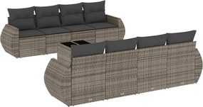 vidaXL Set canapele de grădină, 9 piese, cu perne, gri, poliratan