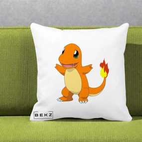 Perna Personalizata Charmander Pokemon, 40x40 cm, Alba Mata, Husa Detasabila, Perna Inclusa, BEKZ®