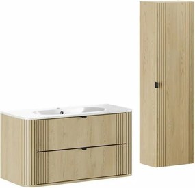 Set dulap baza suspendat 100 cm cu lavoar si dulap coloana Comad Ovalia stejar Cremona