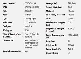 Plafoniera LED baie IP54 design ultra-slim Oja alba 3000K/4000K