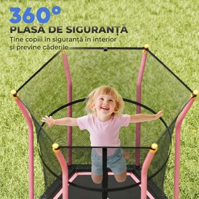 HOMCOM Trambulină Elastică pentru Copii 3-10 Ani cu Intrare cu Fermoar și Bare Căptușite, Ø163,5x190 cm, Roz | Aosom Romania