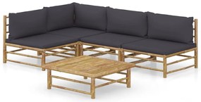 vidaXL Set mobilier de grădină cu perne gri închis, 6 piese, bambus