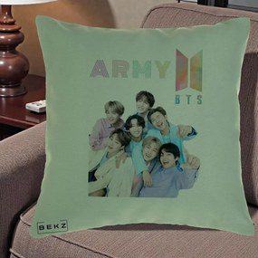 Perna Personalizata K-pop BTS ARMY Fotografie Grup Veseli, 40x40 cm, Verde, Husa Detasabila, Perna Inclusa, BEKZ®