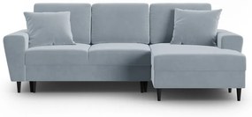 Colțar albastru deschis extensibil, cu spațiu de depozitare cu tapițerie din catifea (cu colț pe partea dreaptă, cu șezlong) Kyoto – Cosmopolitan Design