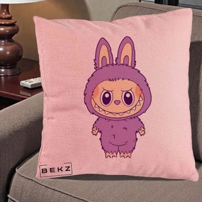 Perna Personalizata Labubu Violet Solo, 40x40 cm, Roz, Husa Detasabila, Perna Inclusa, BEKZ®