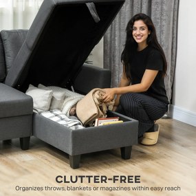 HOMCOM Canapea Extensibilă cu 3 Locuri cu Șezlong și Spațiu de Depozitare, 197x129x85 cm, Gri Închis | Aosom Romania