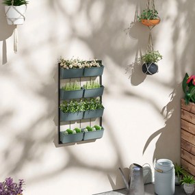 Outsunny Suport pentru Plante, 8 Ghivece Stivuibile, Rezistente la Intemperii, 52.5 x 14 x 90 cm, Gri + Negru | Aosom Romania