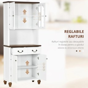 HOMCOM Sifonier de Bucătărie, Bufet, 2 Sertare, 2 Compartimente cu Uși, Design Clasic, Alb + Maro închis, 76 x 38 x 182 cm | Aosom Romania