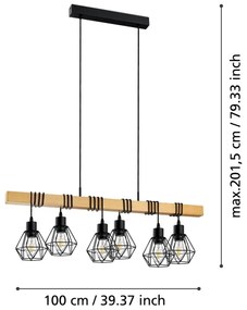 Eglo 44076 - TOWNSHEND, lustră suspendată pe cablu, 6 x E27, 60 W, 230 V