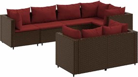 vidaXL Set mobilier de grădină cu perne, 7 piese, maro, poliratan