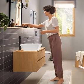 Baterie lavoar inalta Hansgrohe Rebris E 240 cool start cu ventil Pop-Up, negru mat - 72581670