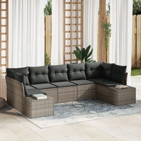 vidaXL Set de canapele pentru grădină cu pernă 7 pcs Gri Rattan poli