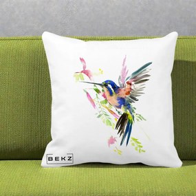 Perna Decorativa Colibri Acuarela, 40x40 cm, Alba Mata, Husa Detasabila, Perna Inclusa, BEKZ®