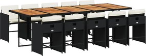 vidaXL Set mobilier de exterior cu perne, 11 piese, negru, poliratan