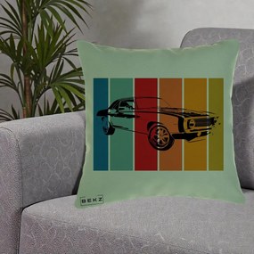 Perna Personalizata Masina Retro Muscle Car Grafic, 40x40 cm, Verde, Husa Detasabila, Perna Inclusa, BEKZ®