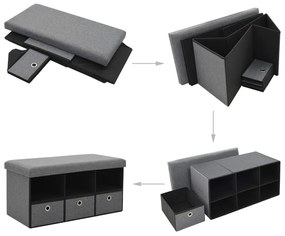 247093 vidaXL Bancă pliabilă depozitare gri închis 76x38x38cm imitație pânză