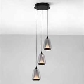 Lustra moderna cu 3 pendule LED, Metal, Sticla, Fumuriu, ALISH