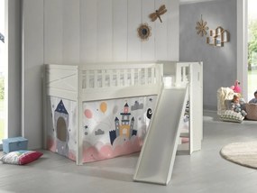 Set SCOTT este format din Pat copiiul de dormit înalt cu tobogan și perdeaua de joacă PRINCESS SOPHIE.