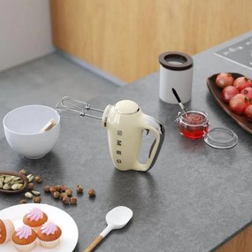 Mixer manual SMEG 50's Style HMF01CREU, 250 W, 9 viteze, Functie Turbo, Afisaj LED, Timer, Accesorii, Crem