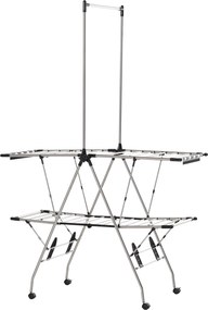 HOMCOM Uscător de rufe cu suport pliabil și roți, spațiu mare de uscare, oțel inoxidabil 138,5 x 63 x 208 cm argintiu negru | Aosom Romania