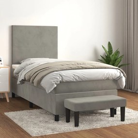 3137695 vidaXL Pat box spring cu saltea, gri deschis, 90x190 cm, catifea