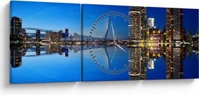 Tablou - Rotterdam nocturn (cu ceas) (90x30 cm)