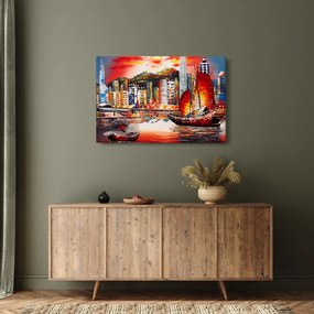 Tablou - Victoria Harbour, Hong Kong, pictură în ulei (90x60 cm)