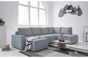 Colțar gri deschis extensibil cu tapițerie din catifea reiată (cu colț pe partea dreaptă/în formă de "U") Brave Dave – Miuform