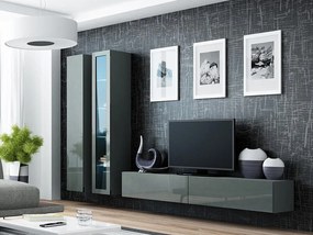 Mobilă pentru sufragerie Charlotte A102Gri lucios, Gri, Cu comodă tv, Cu componente suplimentare, Părți separate, Sticlă călită, MDF, PAL laminat, 40cm, 89 kg