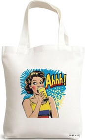 Sacosa de Panza pentru Cumparaturi, Geanta Tote, model Sip and Style 2 38 x 34.5 cm, Alba, BEKZ®