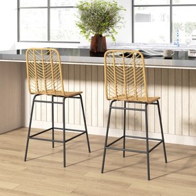 HOMCOM Lot de 2 taburete de bar design boem Înălțime 66 cm cu suport pentru picioare din metal și răchită PE, natural | Aosom Romania