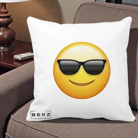 Perna Decorativa Emoji Cool Ochelari, 40x40 cm, Alba Mata, Husa Detasabila, Perna Inclusa, BEKZ®