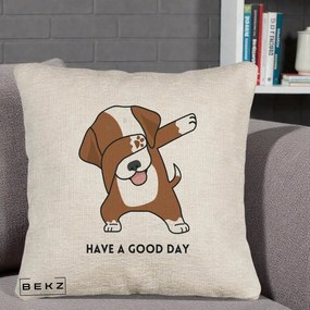 Perna Decorativa Caine Dab Have A Good Day, 40x40 cm, Bej Canapea, Husa Detasabila, Perna Inclusa, BEKZ®