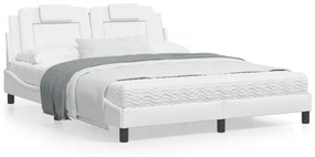 3208104 vidaXL Cadru de pat cu tăblie, alb, 160x200 cm, piele ecologică