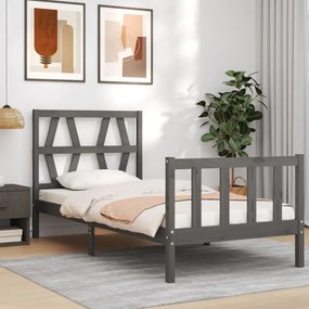 3192458 vidaXL Cadru de pat cu tăblie single, gri, lemn masiv
