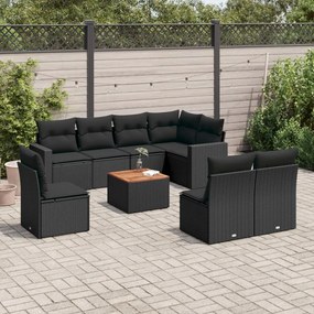 3224158 vidaXL Set mobilier de grădină cu perne, 9 piese, negru, poliratan