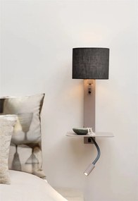 Aplica cu raft si reader LED, port USB si abajur textil negru Florence