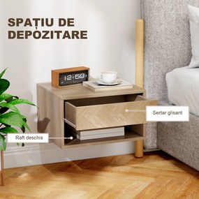 HOMCOM Set de 2 Noptiere Suspendate cu Sertar și Compartiment 37x32x21 cm Lemn Natural | Aosom Romania