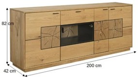 Bufet Urbano Oak Cu 4 Usi Si 1 Sertar, Stejar Rustic Si Negru, 200 Cm
