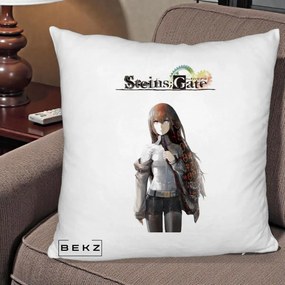 Perna Personalizata Steins Gate Kurisu Makise Anime, 40x40 cm, Alb Pufos, Husa Detasabila, Perna Inclusa, BEKZ®