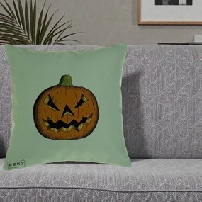 Perna Decorativa Halloween Dovleac Portocaliu Clasic, 40x40 cm, Verde, Husa Detasabila, Perna Inclusa, BEKZ®