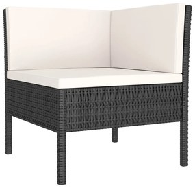 Set mobilier de gradina cu perne, 8 piese, negru, poliratan 3x colt + 3x mijloc + suport pentru picioare + masa, 1