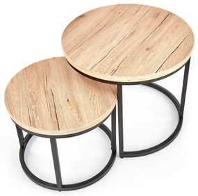 Set 2 mese de cafea Oreo stejar san remo/negru - d 43-53 x h 35-45 cm