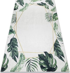ANDRE 1168 covor lavabil Monstera pleacă, geometric anti-alunecare - alb / verde - SECUNDAR-COTATI PRODUSUL
