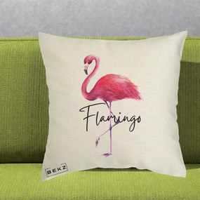 Perna Decorativa Flamingo Acuarela, 40x40 cm, Ecru, Husa Detasabila, Perna Inclusa, BEKZ®