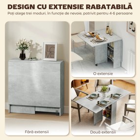 HOMCOM Masă Pliabilă din Lemn cu Roți, pentru 4-6 Persoane, 75x140x75 cm, Gri | Aosom Romania