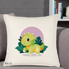 Perna Decorativa Triceratops Kawaii Verde, 40x40 cm, Crem Reliefat, Husa Detasabila, Perna Inclusa, BEKZ®