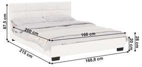 Pat matrimonial cu somieră, 160x200, piele eco albă, MIKEL
