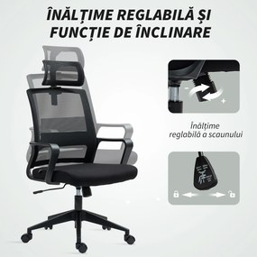 HOMCOM Scaun de Birou Ergonomic cu Tetieră, Înălțime Reglabilă și Funcție de Balansare, 60x64x102-112 cm, Negru | Aosom Romania